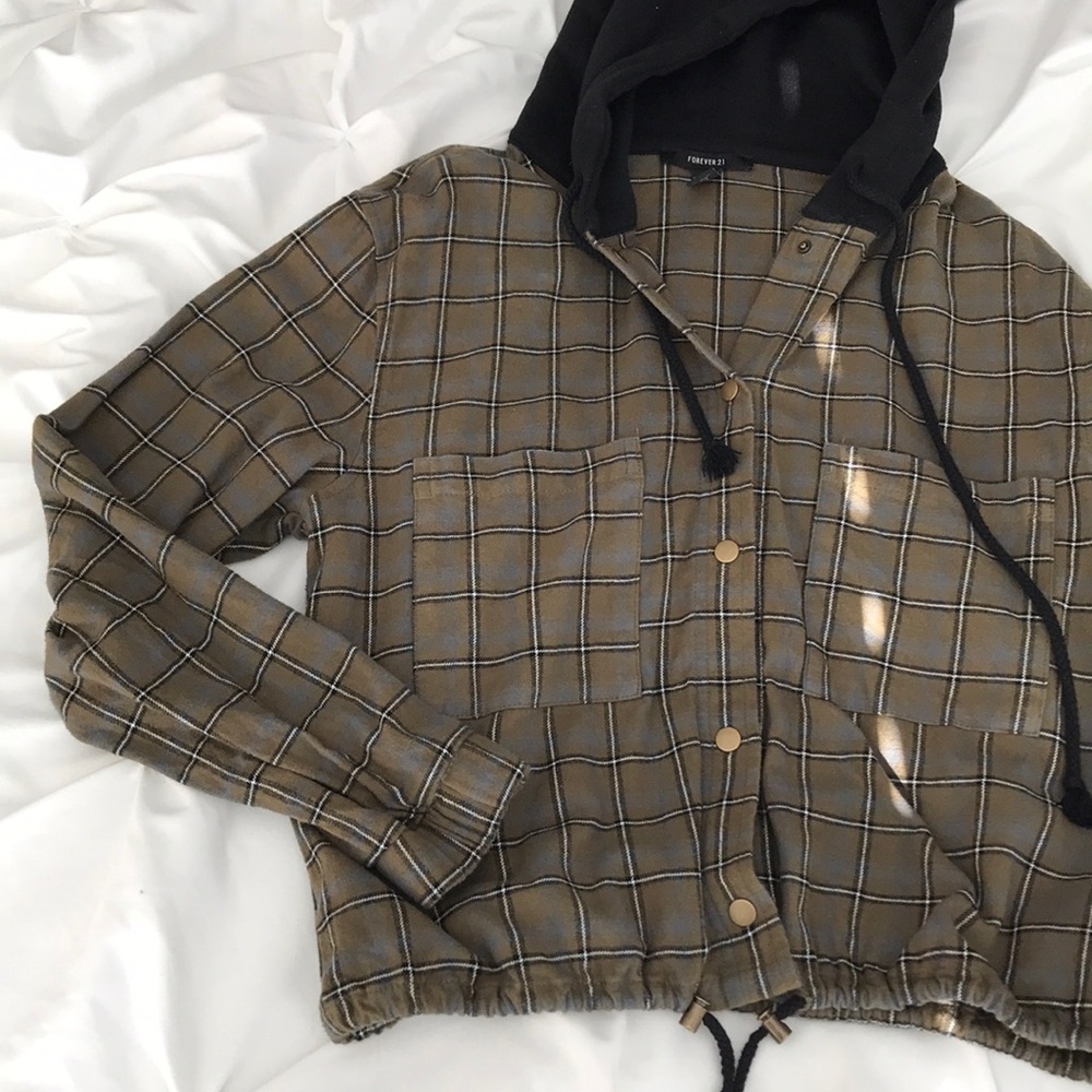 Thin hooded long sleeve button up.
